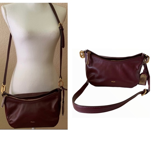 RALPH LAUREN PLUM WINE LEATHER CROSSBODY - Picture 2 of 14
